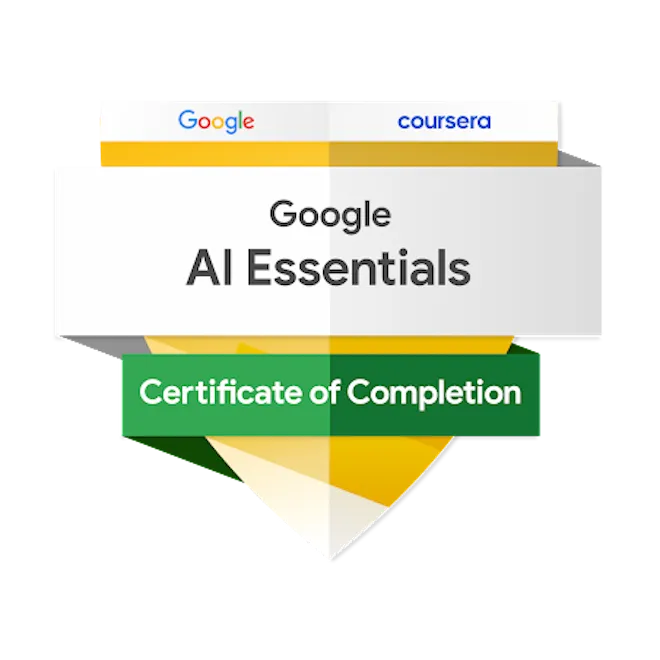 Maik Ellerbrock's verified Google AI Essentials V1 badge issued by Coursera