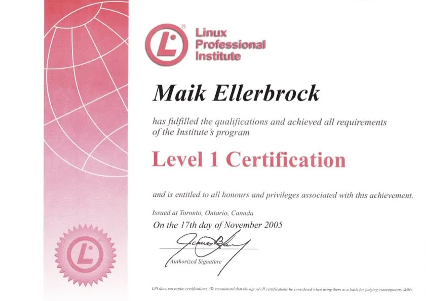 Maik Ellerbrock's verified Linux Professional Institute LPI badge issued by Bechtle